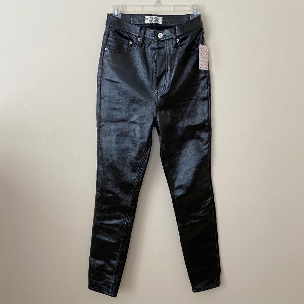 NWT Free People Faux Leather high rise Pants! Size 28, shiny black material